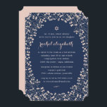 Delicar quadro | Convite Bat Mitzvah<br><div class="desc">Convide amigos e família para comemorar o Bat Mitzvah da sua filha com nossos doces convites para crianças, apresentando um rico fundo azul de marinho e seus detalhes de Bat Mitzvah enquadrados por uma delicada coroa de fôlego do bebê em rosa pálido e creme cor-de-rosa. Escrito elegante de caligrafia e...</div>