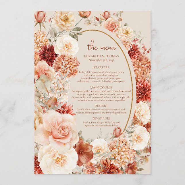 Delicar terracotta blush tan sage menu floral (Frente)