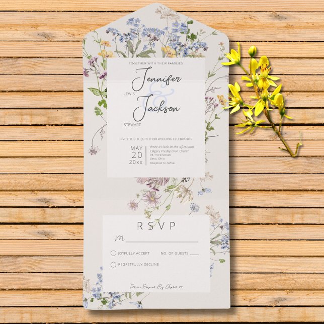 Delicate Boho Wildflower Cream No Janto (Delicate Boho Wildflowers Cream No Dinner All In One Invitation)