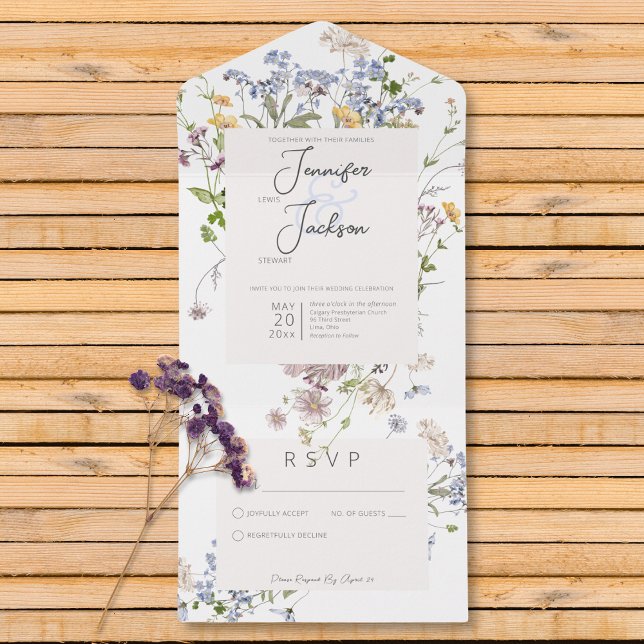 Delicate Boho Wildflower White Sem Janto (Delicate Boho Wildflowers White No Dinner All In One Invitation)