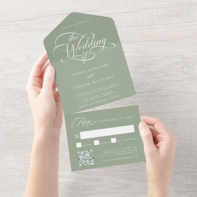 Delicate Elegant Script Wedding Sage Green (Aba destacável)
