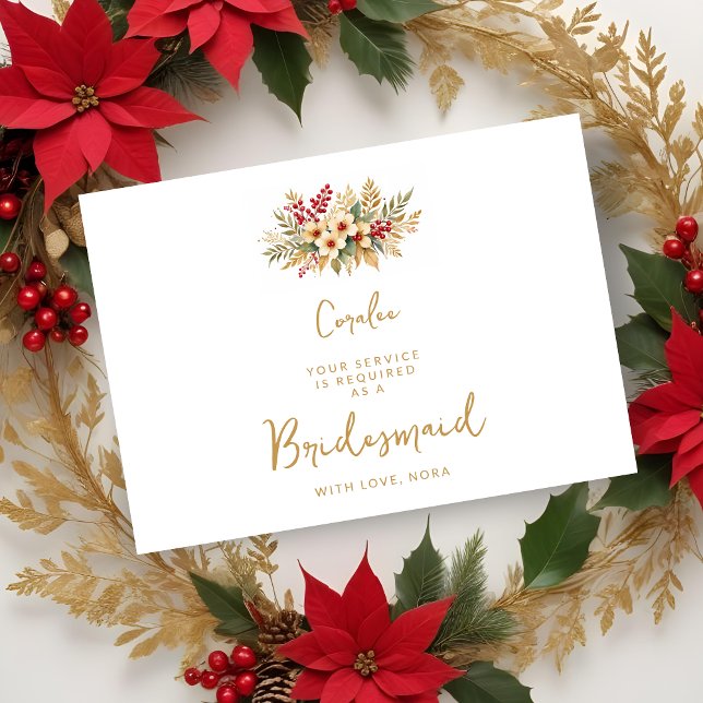 Delicate Glam Christmas Floral Dourada Bridesmaid (Delicate Glam Christmas Floral Gold Bridesmaid
Delicate Glam Christmas Floral Bouquet Proposals Card)