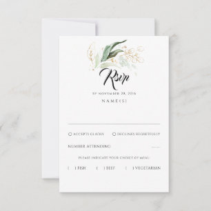 Delicate Greenery e Dourada Leaves Casamento RSVP