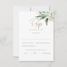 Delicate Greenery e Dourada Leaves Casamento RSVP