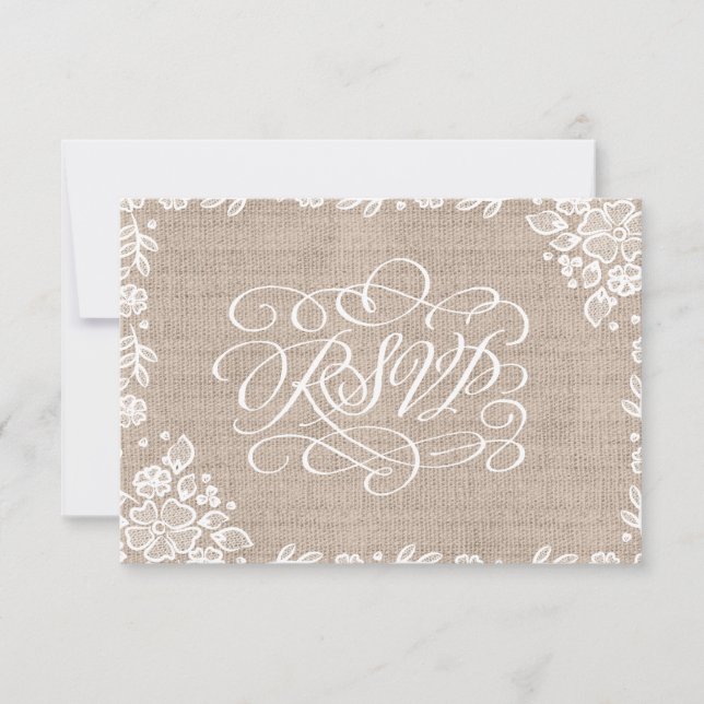 Delicate Lace Burlap Rustic Weding RSVP (Frente)