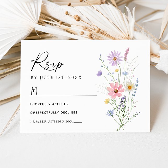 Delicate Wildflower Garden Wedding RSVP Card (Criador carregado)