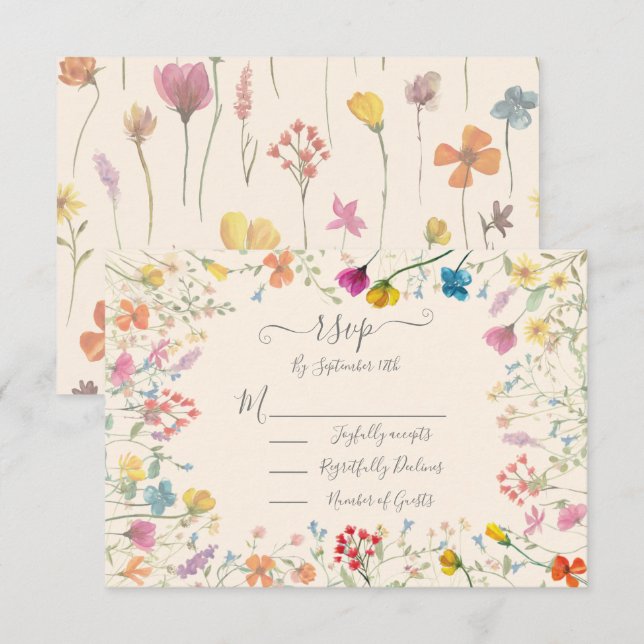 Delicate Wildflower jardim floral Casamento RSVP (Frente/Verso)