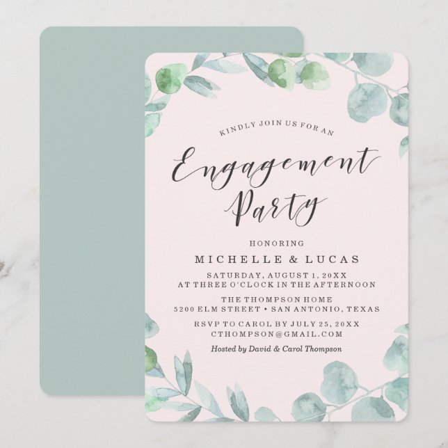 Delicate Wreath | Convite à Festa de noivado (Frente/Verso)