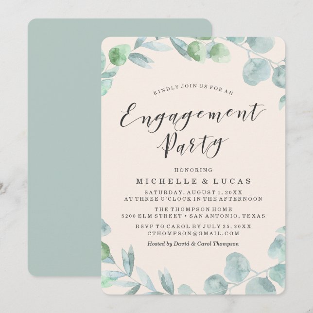 Delicate Wreath | Convite à Festa de noivado (Frente/Verso)