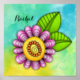 Delight Watercolor Doodle Flower Poster