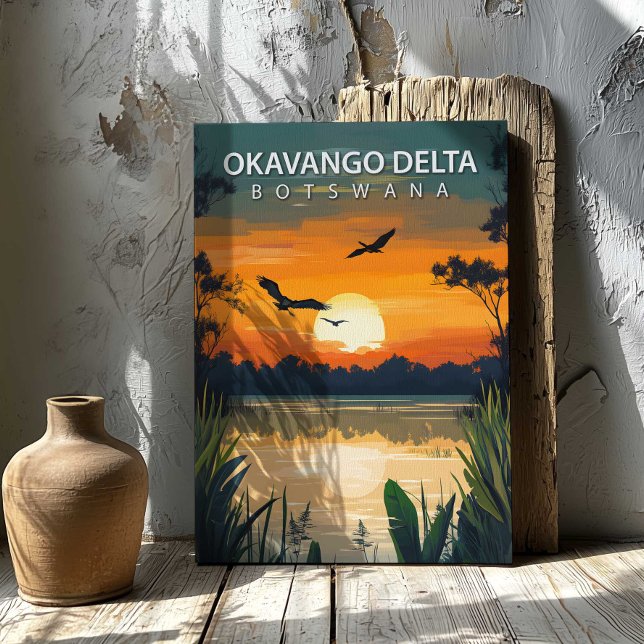 Delta do Okavango Botswana Impressão em Tela Arte  (Okavango Delta Botswana Canvas Print African Art by TinkPrints.)
