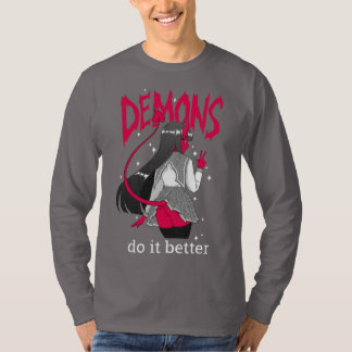 demónios melhora a camisa longa escura da Capa T