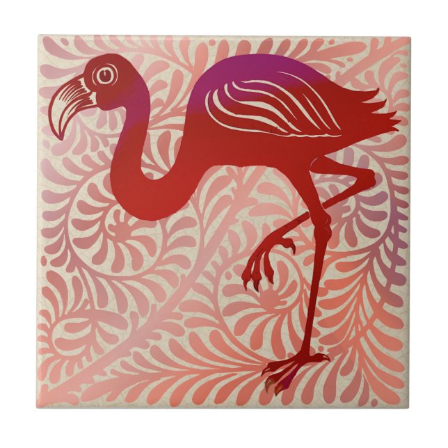 DeMorgan Ruby Luster Bird Flamingo 1880s Repro (Frente)