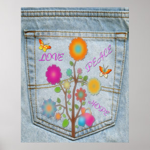 Denim Back Pocket Flores Paz Poster