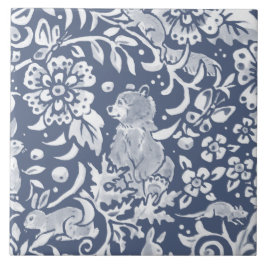 Denim Blue MURAL Woodland Bear Cerâmica Superior D