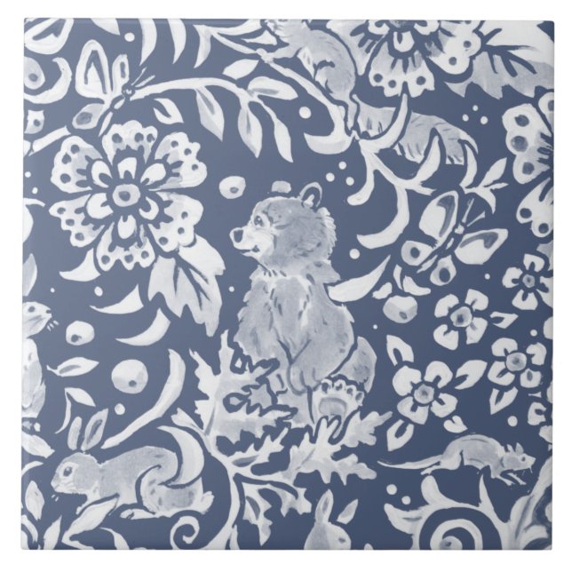Denim Blue MURAL Woodland Bear Cerâmica Superior D (Frente)