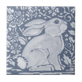 Denim Blue Plump Bunny Rabbit Floral Dedham Delft