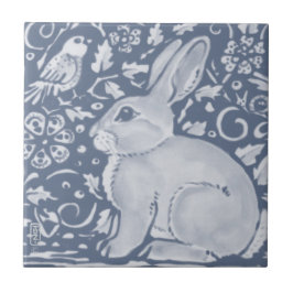 Denim Blue Rabbit Bird Floral Dedham Delft