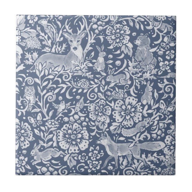 Denim Blue Woodland Floresta Animal Coelho dos Vea (Frente)