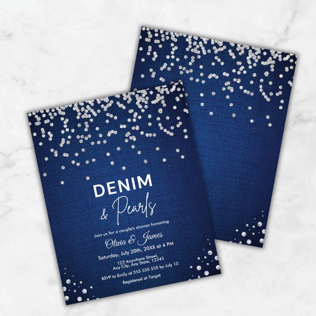 Denim de Orçamento e Receita Convite para Chás de  (Budget Denim and Pearls Couple's Shower Invitation )