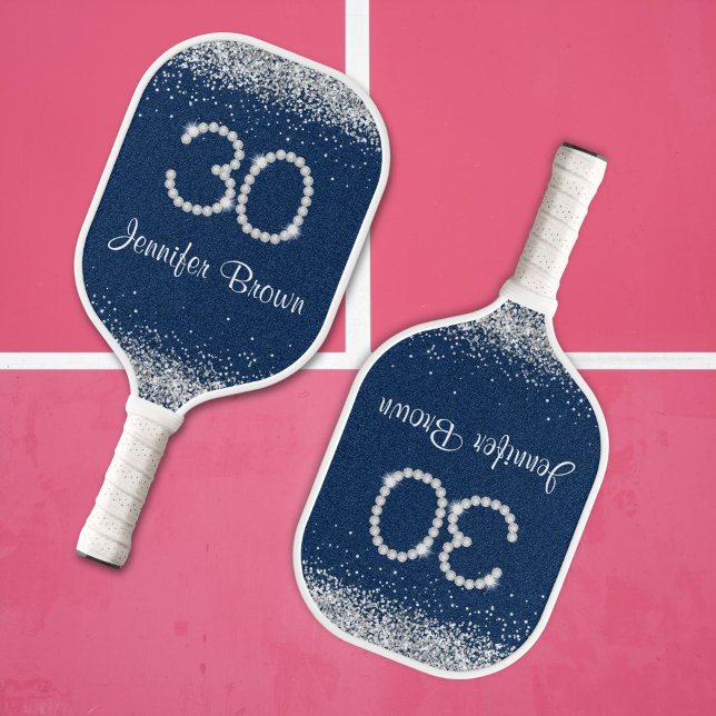 Denim e Diamond, 30 anos, Pickleball Paddle (Elegant Denim and Diamonds 30th Birthday Paddle)