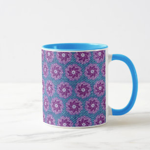 Denim e roxo floral e caneca azul