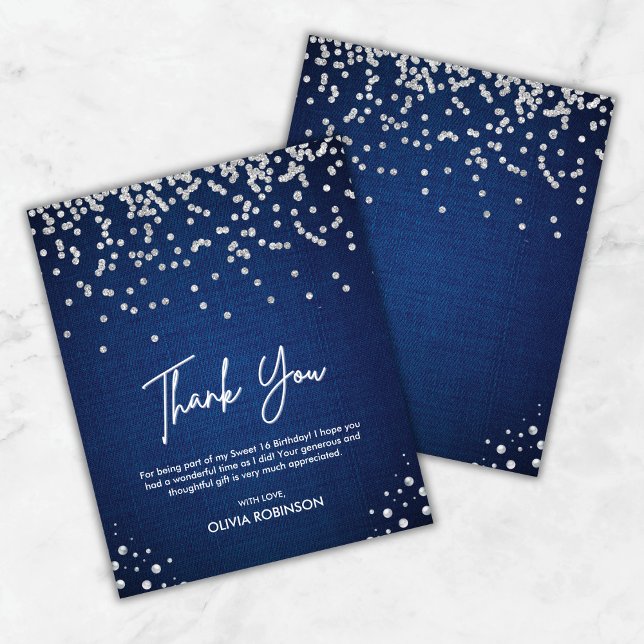 Denim Sweet Sessenta e dezesseis Cartões de agrade (Denim Sweet Sixteen 16th Birthday Thank You Card   )