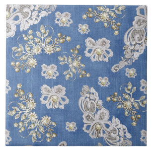 Denim Texturizado Lace e Pérolas