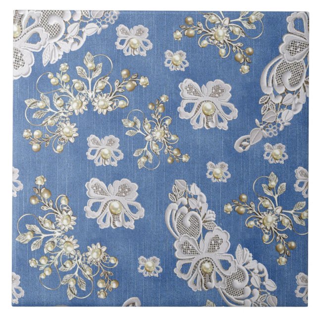 Denim Texturizado Lace e Pérolas (Frente)