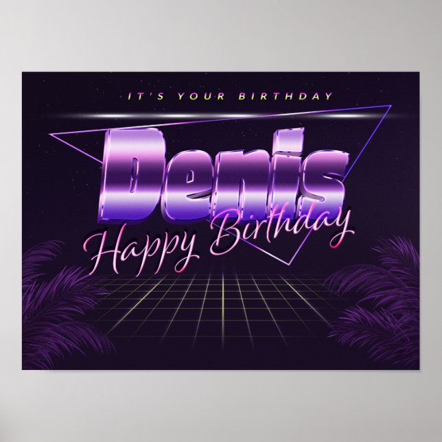 Denis Name Vorname lila retro Poster Geburtstag (Frente)