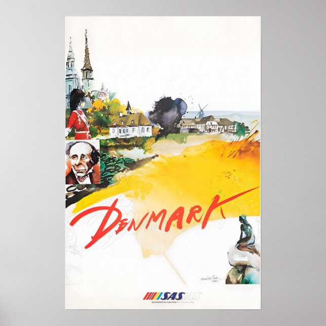 Denmark Painting SAS Travel Poster Danish Art Prin (Frente)