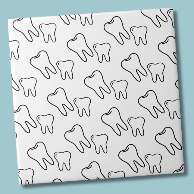 Dente (Cute Simple Black White Dentist Tooth Pattern Ceramic Tile)