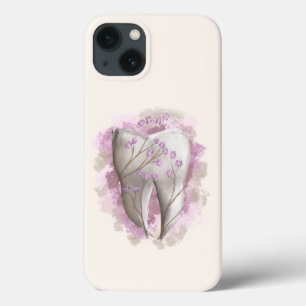 Dente e flores, pintura surrealista. Arte dentária