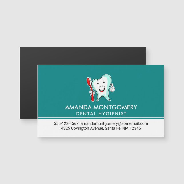 Dente feliz com cuidado dentário com escova de den (Frente/Verso)