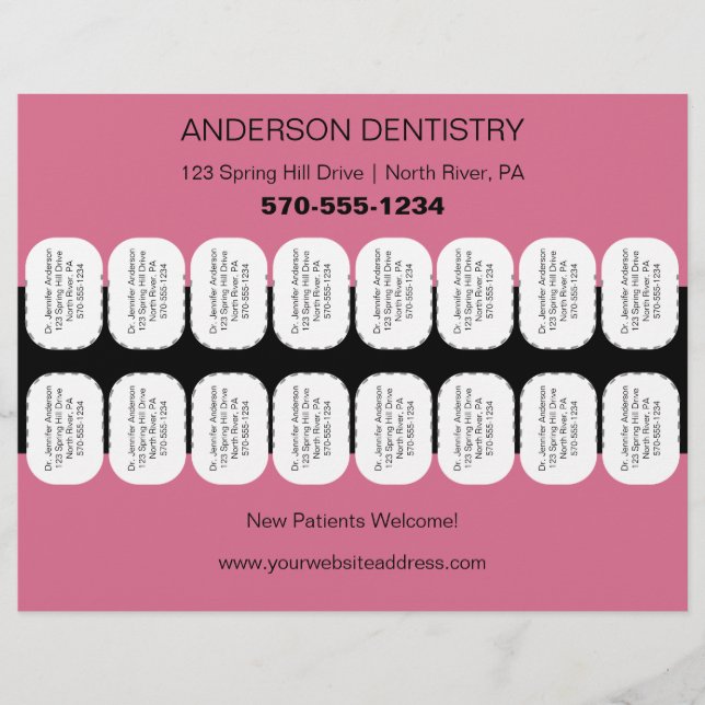 Dentist, Dentstry Flyer with Tear Off Teeth Strips (Frente)