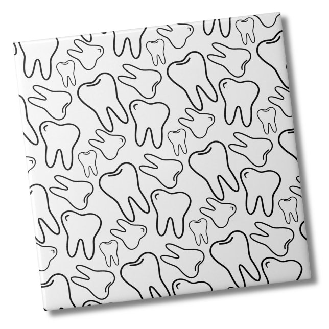 Dentista (Modern Simple Black White Dentist Tooth Pattern Ceramic Tile)