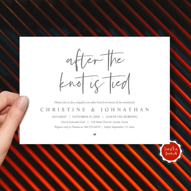 Depois do nó amarrado, Poste o convite Brunch (After the knot tied, Modern Post wedding Brunch Lunch Dinner Invitation Card, PDF, Dark Grey)