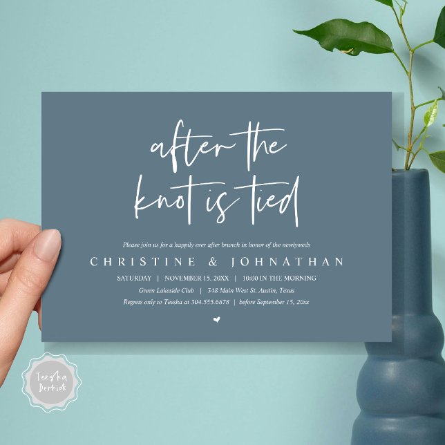 Depois do nó amarrado, Poste o convite Brunch (After the knot tied, Modern Post wedding Brunch Lunch Dinner Invitation Card, PDF, Dark Dusty Blue)