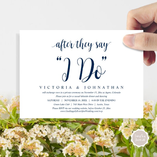 Depois que Eles Dizem SIM, Convite de Jantar para  (After They Say I DO, Wedding Elopement Dinner, Brunch, Lunch Invitation Card, PDF, Navy Blue)