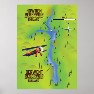 Derwent & Howden Reservoirs map poster