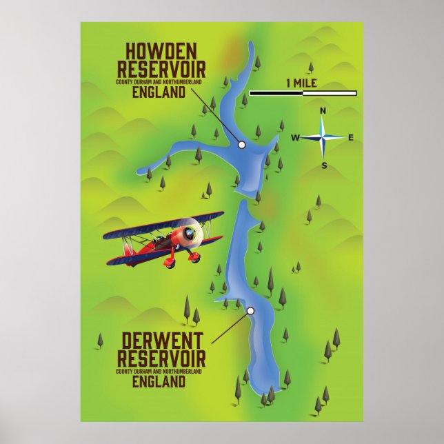 Derwent & Howden Reservoirs map poster (Frente)