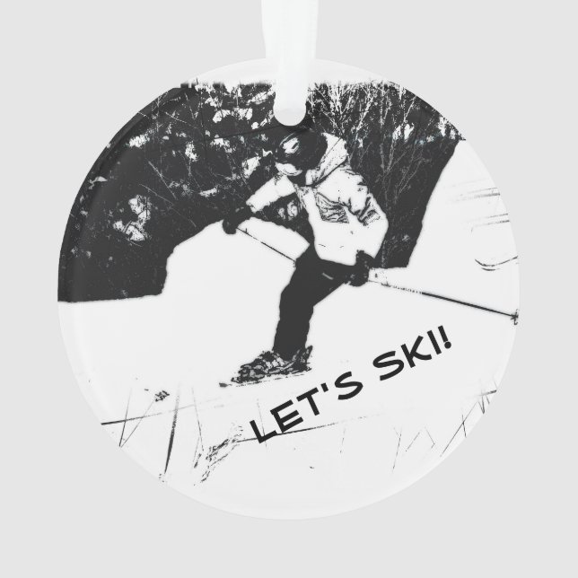 Descida Skier - Esqui Vamos! Ornamento cerâmico (Verso)
