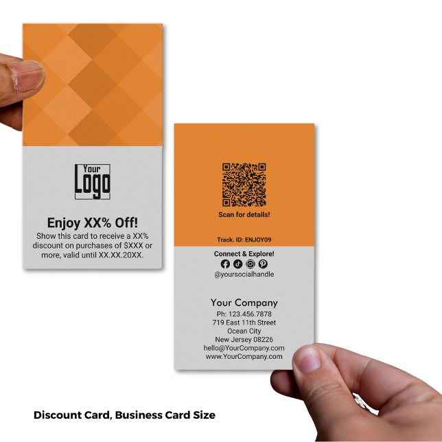 Desconto Cinza Padrão Laranja Cartão de visita Tamanho XX%  (Gray Orange Standard Business Card Size XX% Off)