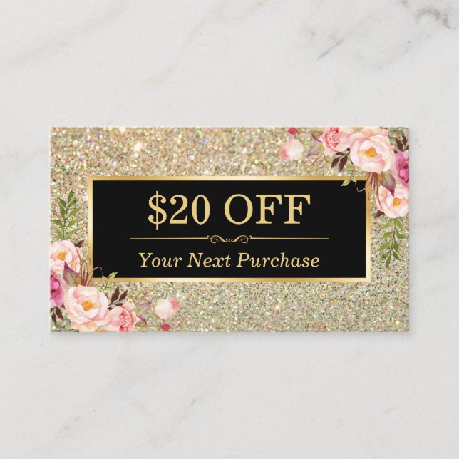 Desconto Coupon Beauty Salon Floral Dourada Glitte (Frente)