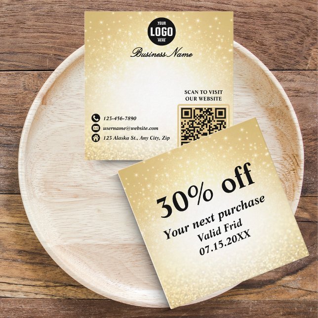 Desconto de fidelidade do Código QR Dourado da Gli (Glamorous Glitter Gold QR Code Loyalty Discount Cards for Beauty Businesses)