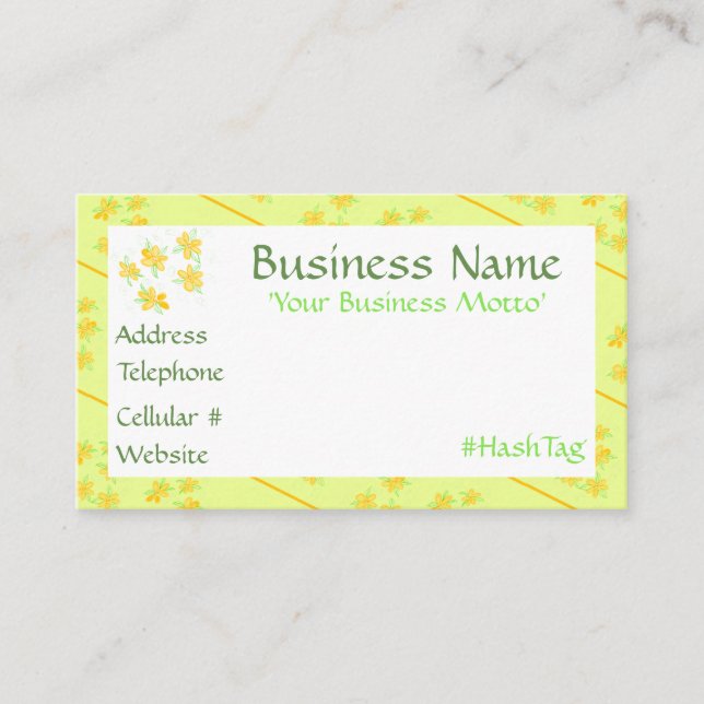 Desconto Pequeno Cartão de visita amarelo florado (Frente)