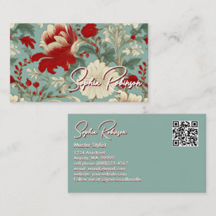 Desconto Vermelho, Creme, Cartão de visita Floral Verde Pál