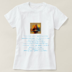 Descrição da Camiseta Branca de Arte de Barco à Ve