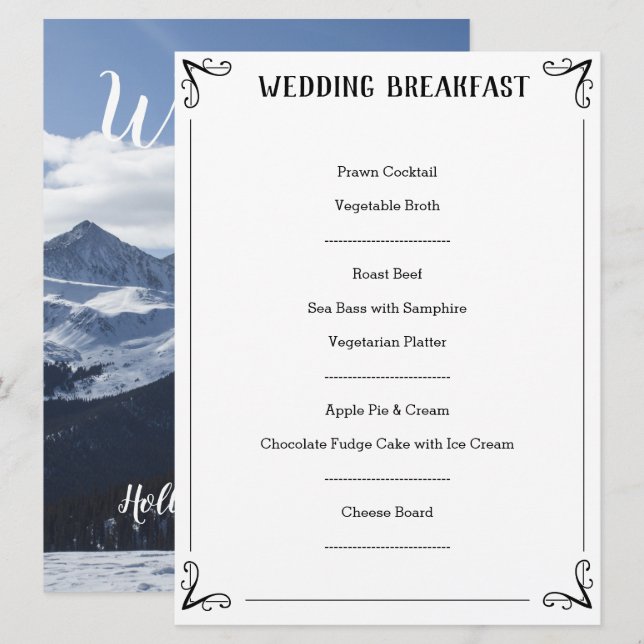 Descrição Especial do Menu de Casamento. (Frente/Verso)