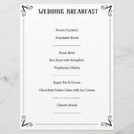 Descrição Especial do Menu de Casamento.